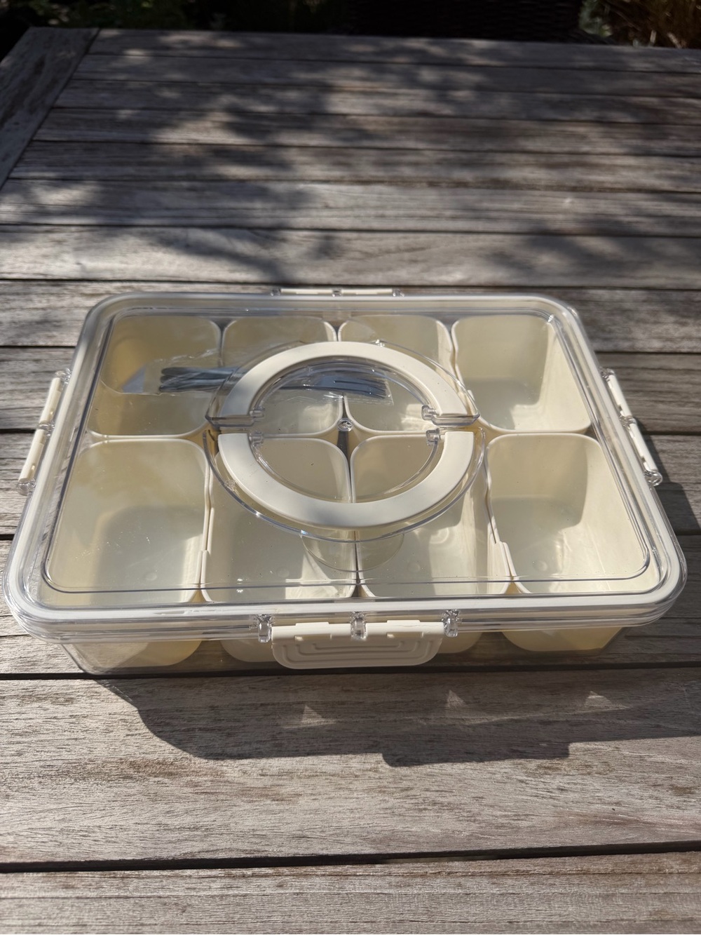 Clear Lidded Compartmental Food Storage Box - Cream